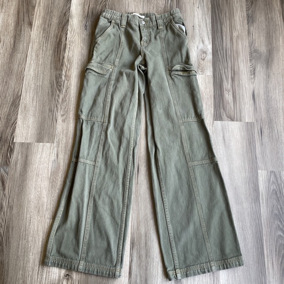 PacSun Pants - PacSun Low Rise Puddle Cargo Pants Olive Green XS Wide Leg Utility Skater Y2K